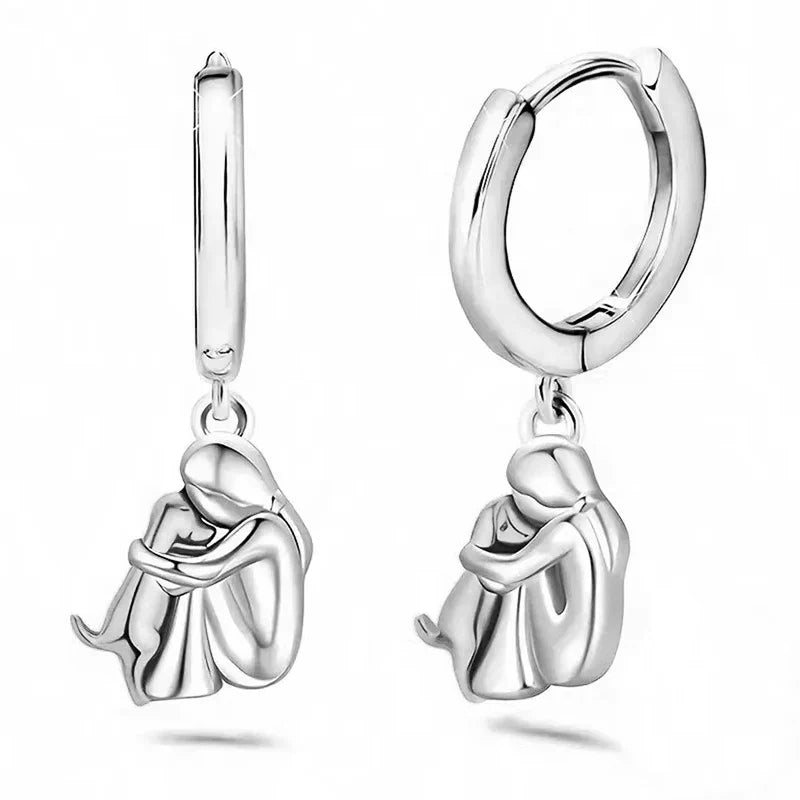 Elmont | Girl and Dog Hug Earrings (Round Closure)