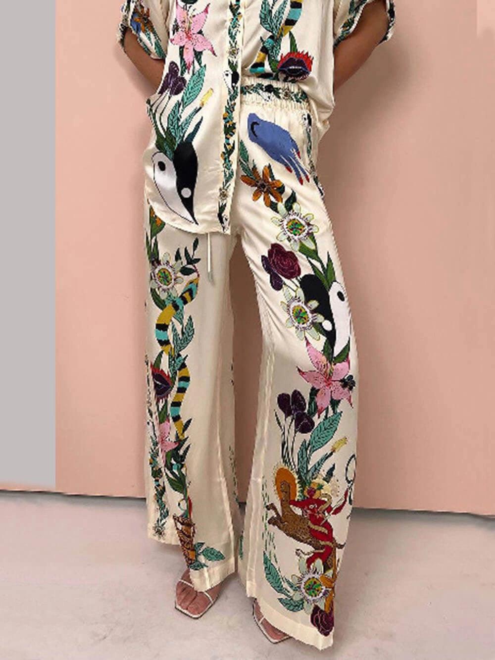 M&H | Printed Satin Shirt & Pants Set