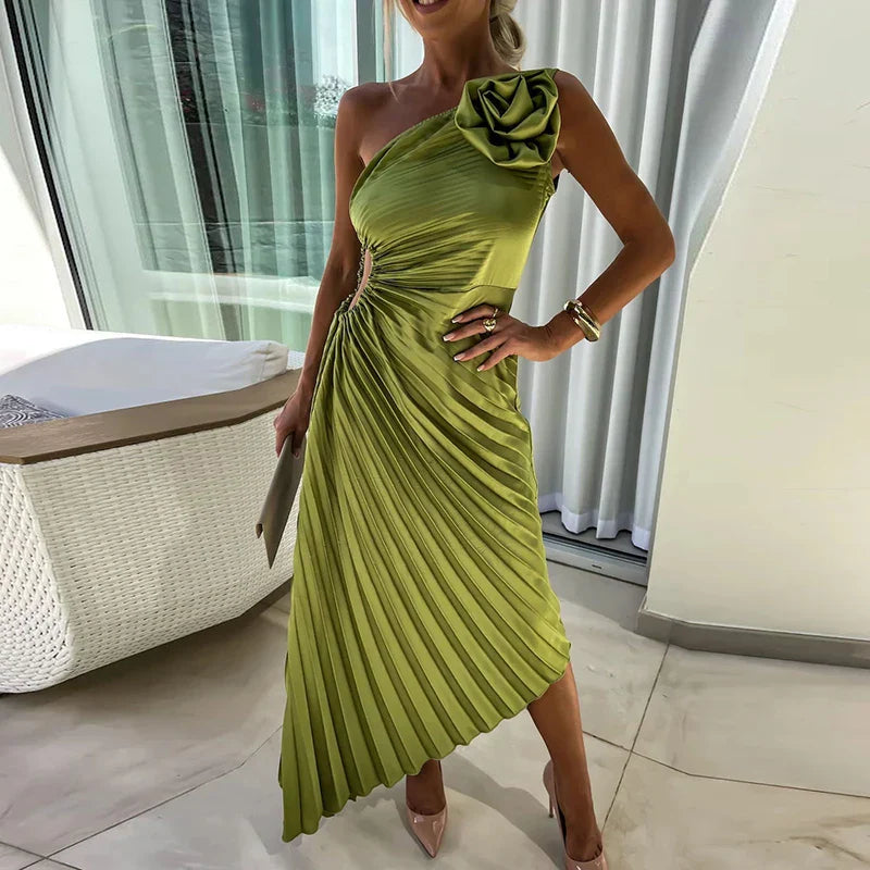 M&H | One-Shoulder Pleated Dress