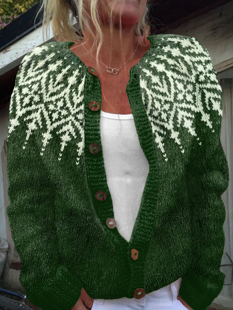 Sarah | Knit Patterned Button-Front Cardigan