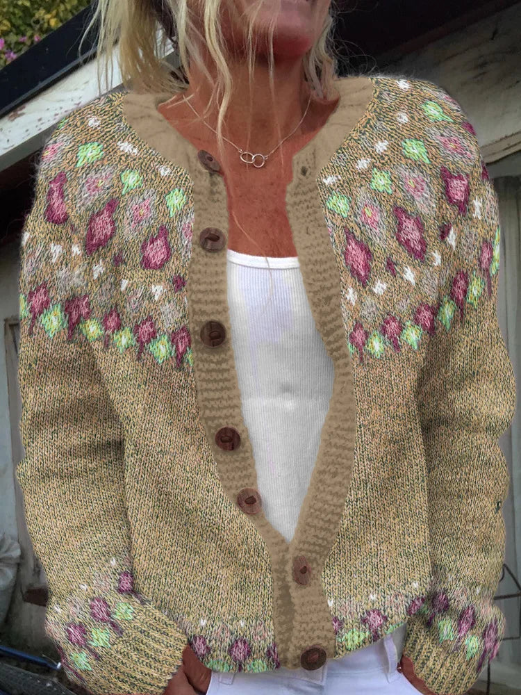 Sarah | Knit Patterned Button-Front Cardigan