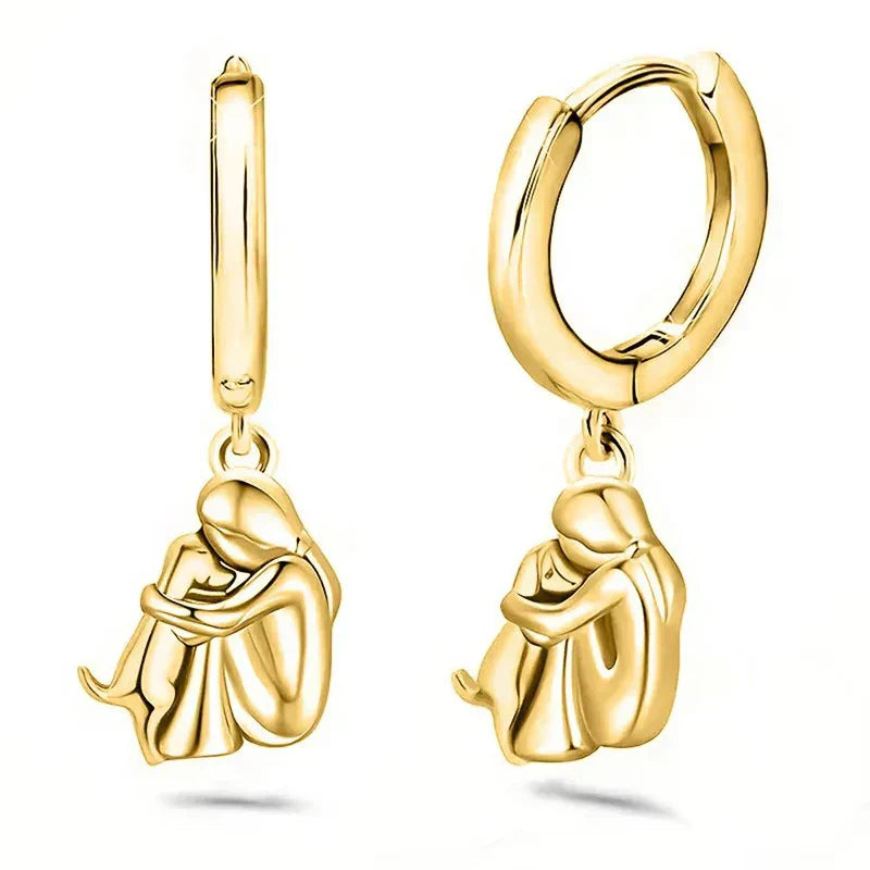 Elmont | Girl and Dog Hug Earrings (Round Closure)