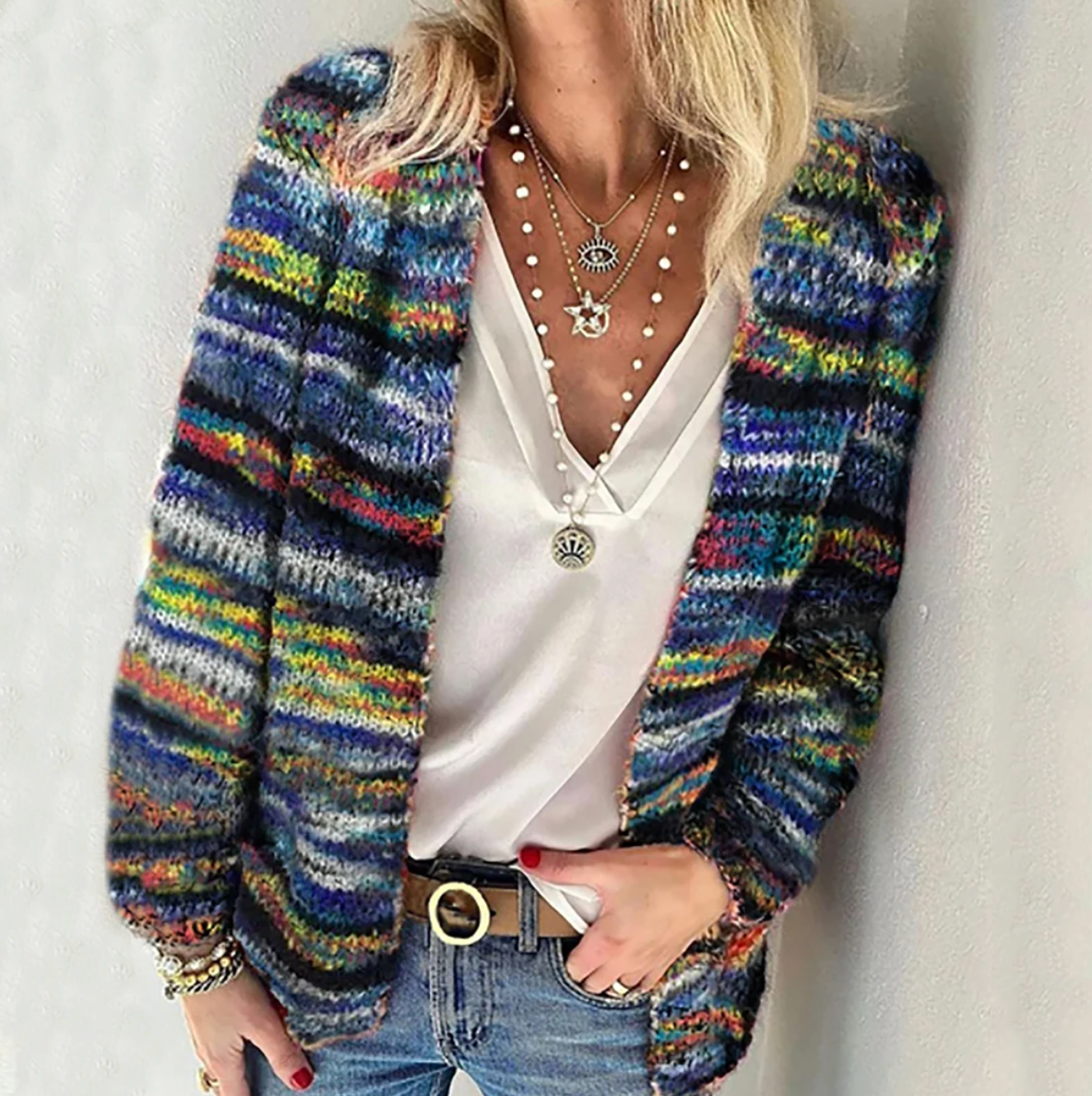 Sarah | Striped Knit Open-Front Cardigan