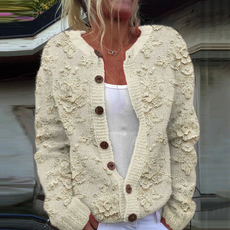 Sarah | Knit Patterned Button-Front Cardigan