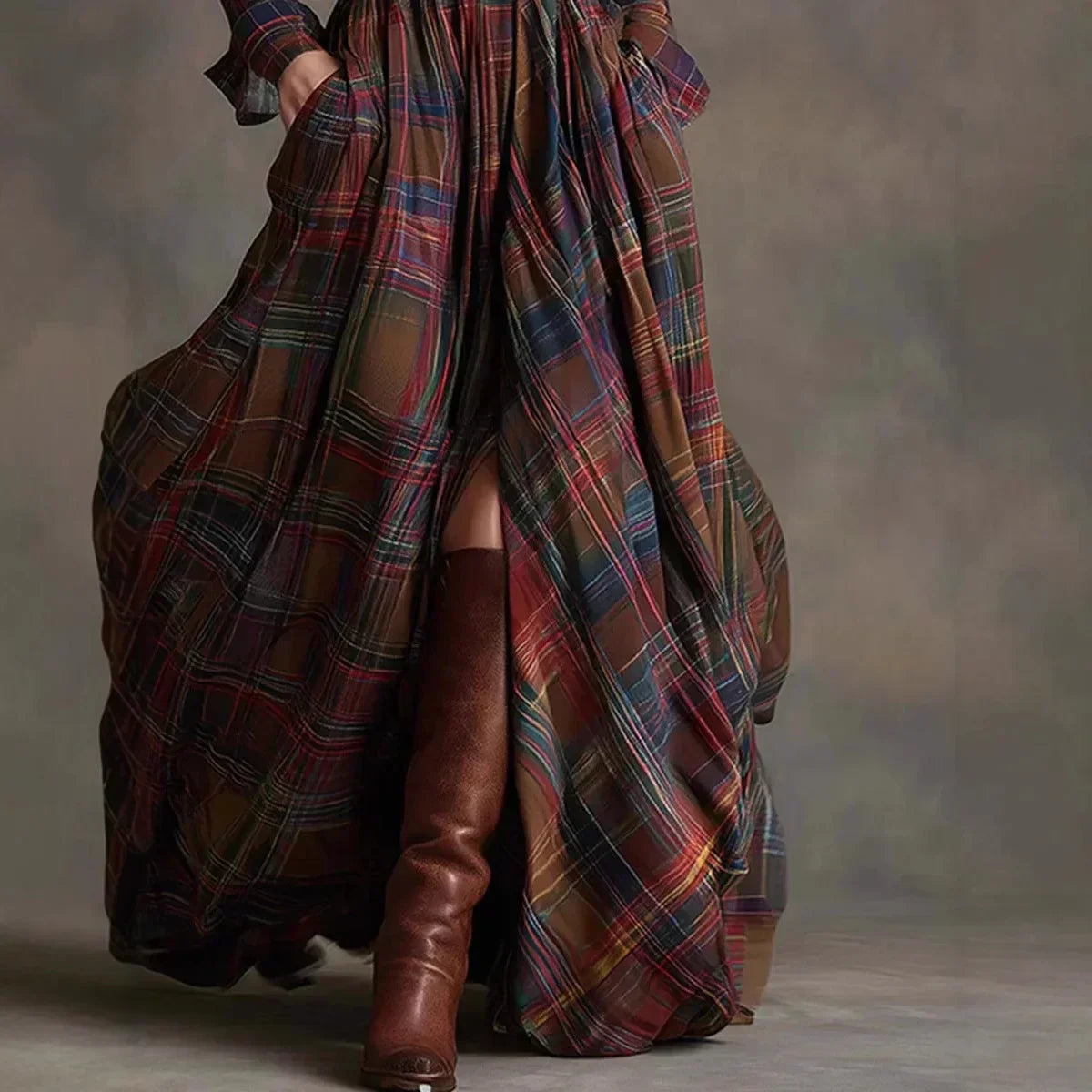 Elmont | Plaid Belted Maxi Dress