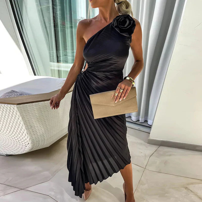M&H | One-Shoulder Pleated Dress