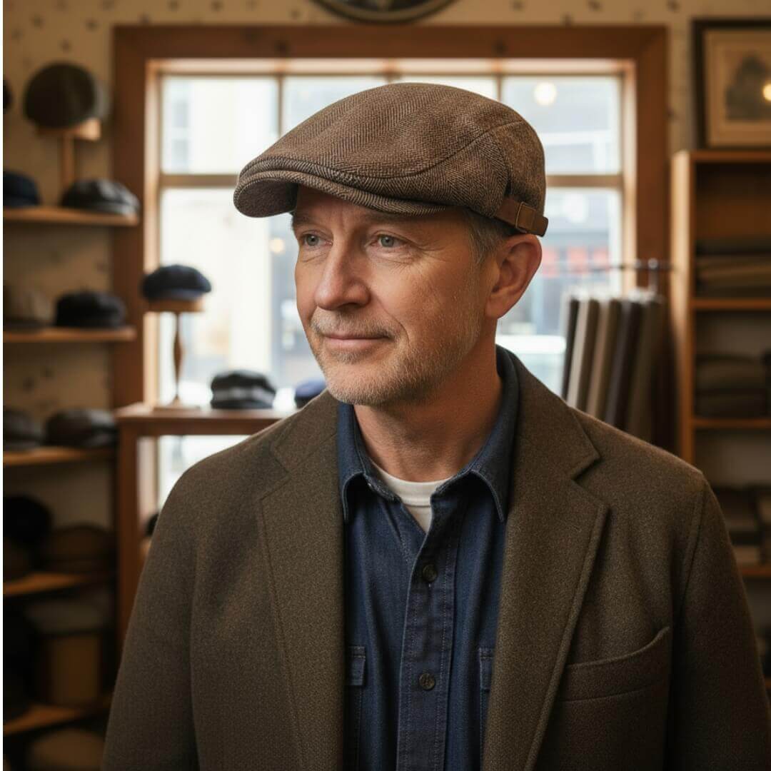Elmont | Wool Herringbone Flat Cap