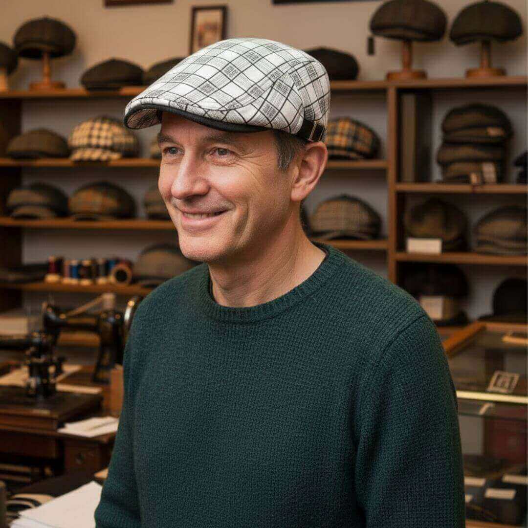 Elmont | Linen-Cotton Plaid Flat Cap