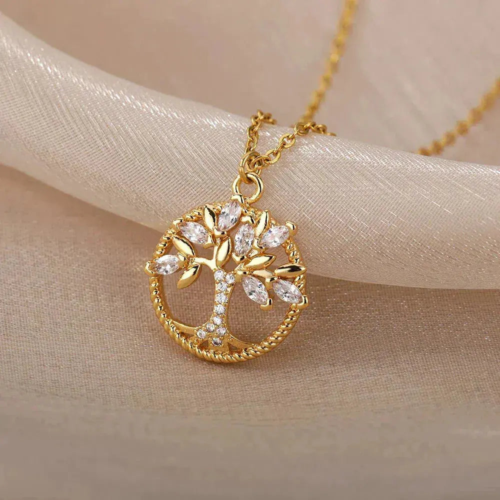 Elmont | Gold Tree of Life Necklace with Cubic Zirconia