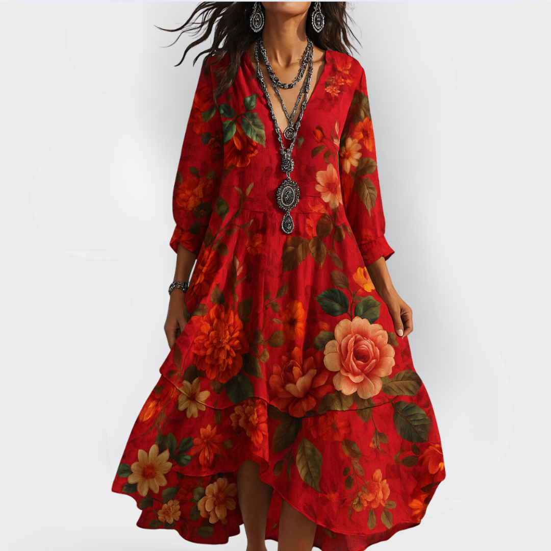 Sarah | V-Neck Floral Midi Dress
