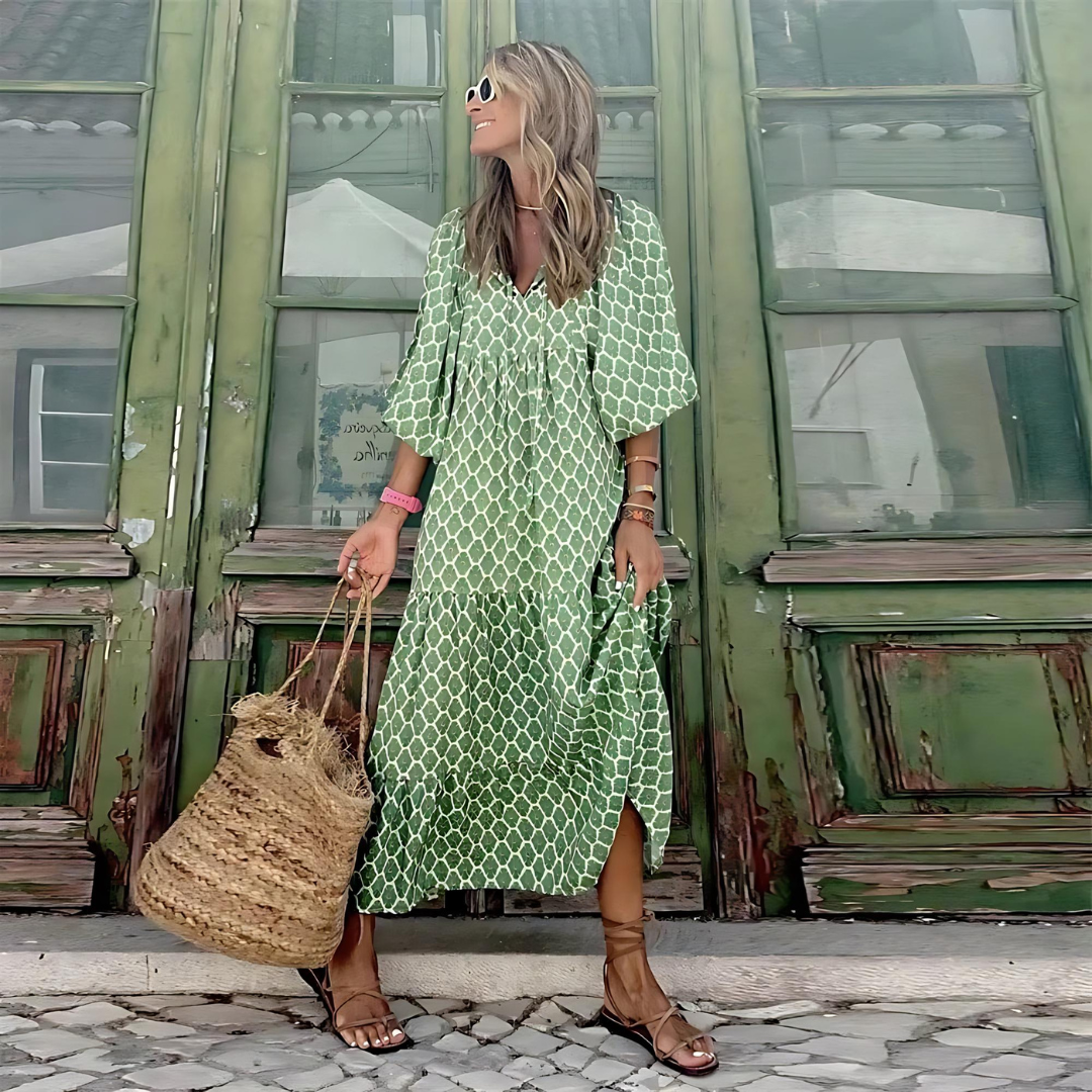 Sarah | Printed Maxi Dress with V-Neck