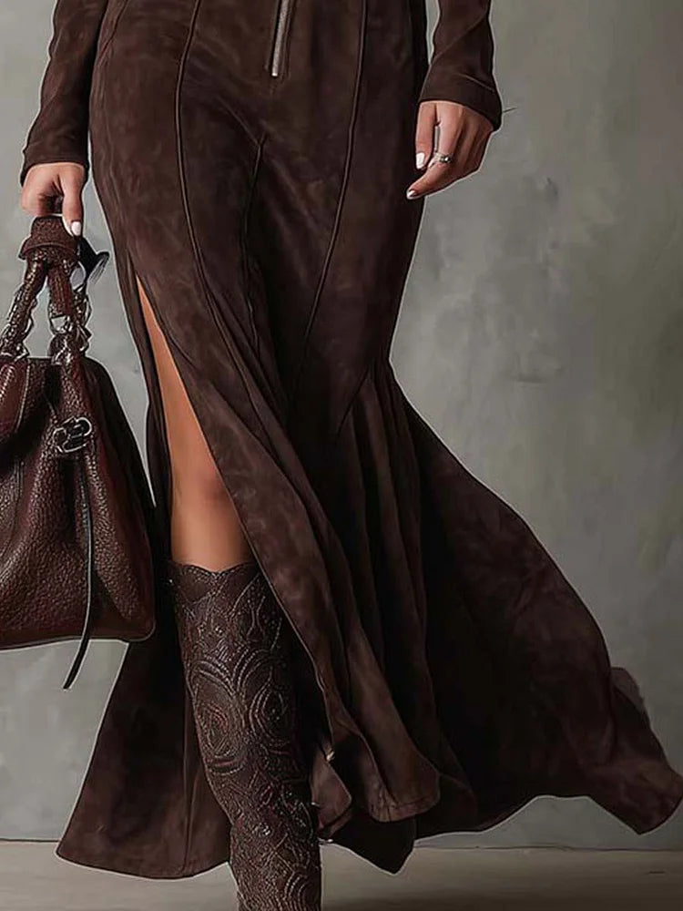Elmont | Brown Belted Maxi Dress