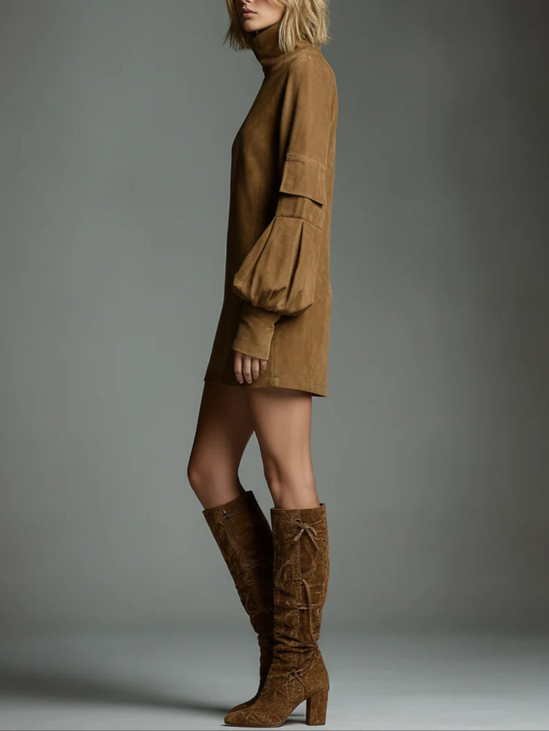 Elmont | Suede High-Neck Mini Dress