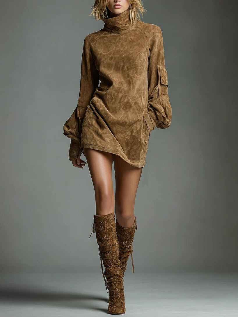 Elmont | Suede High-Neck Mini Dress