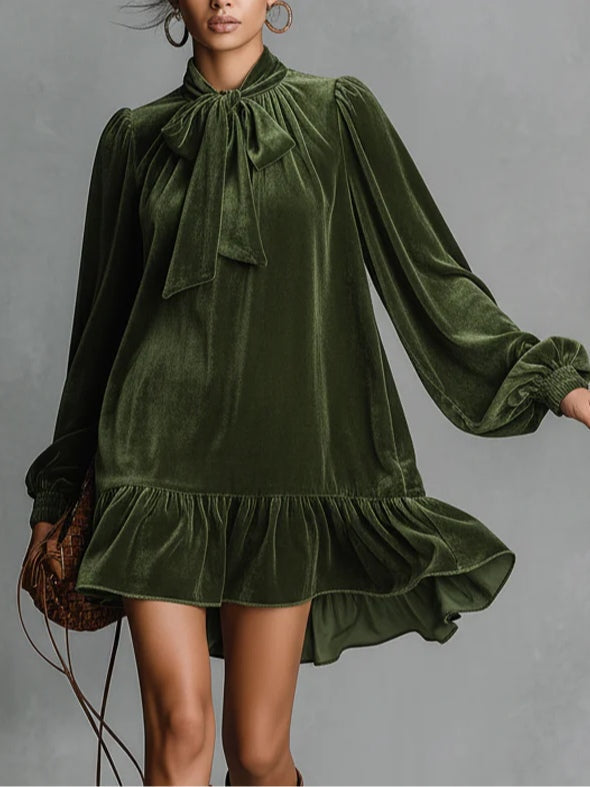 Elmont | Velvet Bow-Tie Neck Mini Dress