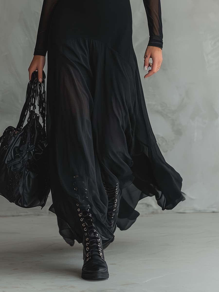 Elmont | Draped Sheer-Sleeve Maxi Dress