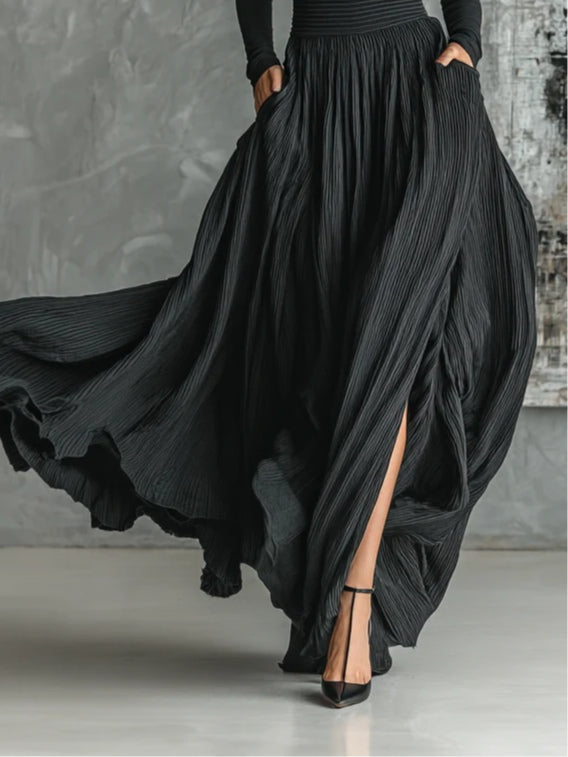 Elmont | Black Turtleneck Top & Pleated Skirt Set