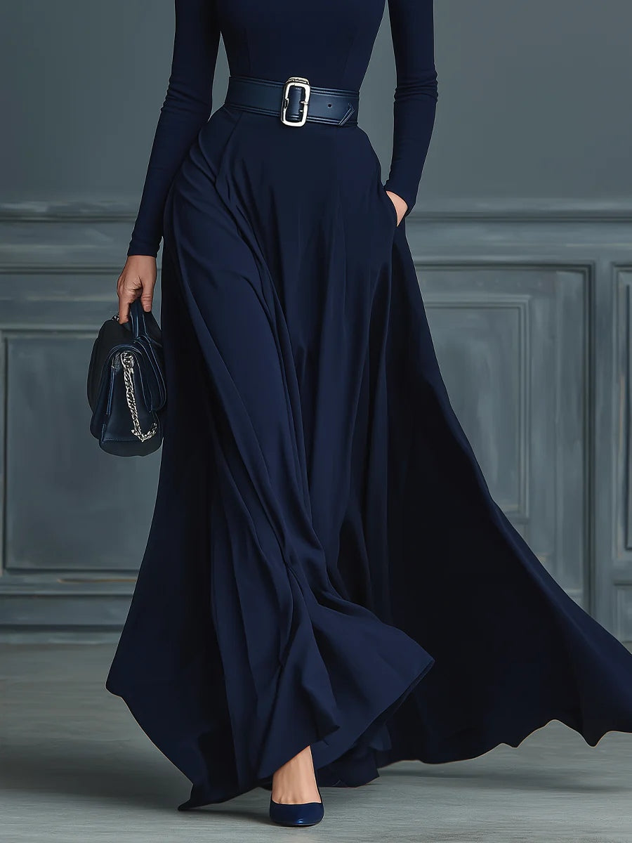 Elmont | Dark Blue Knitted High-Neck Maxi Dress