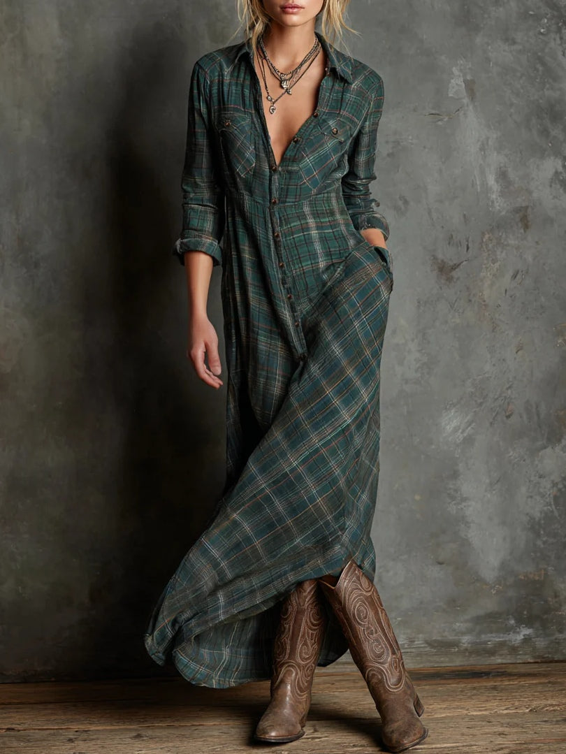 Elmont | Maxi Checkered Shirt Dress