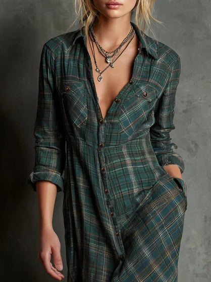 Elmont | Plaid Maxi Shirt Dress