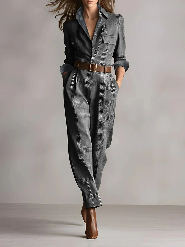 Elmont | Tweed-Texture Plaid Utility Jumpsuit