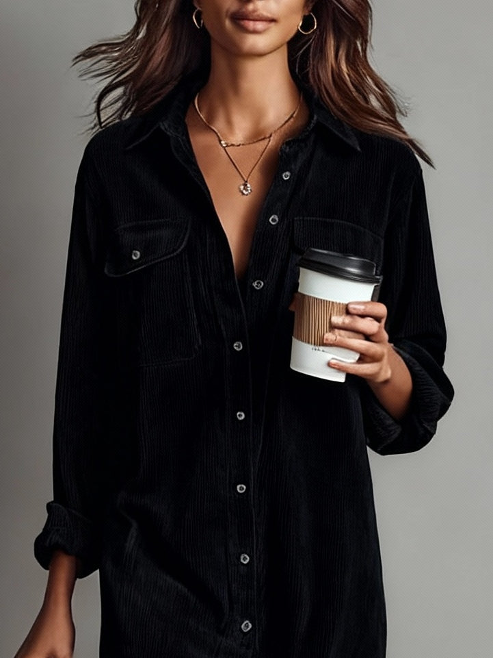 Elmont | Corduroy Midi Shirt Dress with Chest Pockets