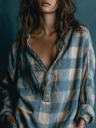 Elmont | Plaid Henley Long-Sleeve Mini Dress