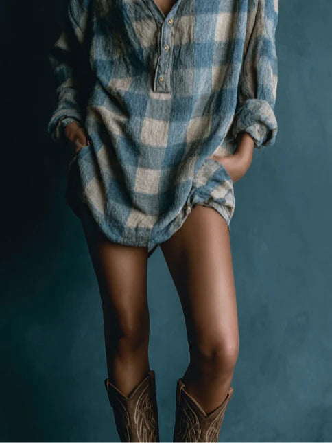 Elmont | Plaid Henley Long-Sleeve Mini Dress