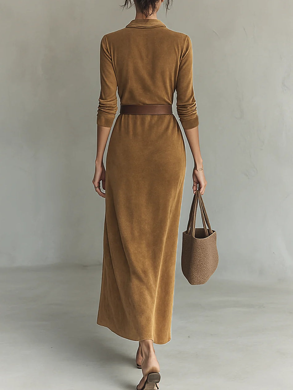 Elmont | Suede Single-Breasted Lapel Maxi Dress