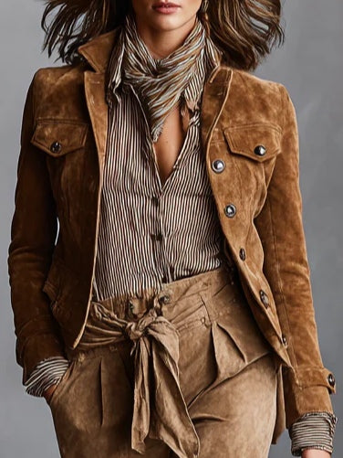 Elmont | Brown Suede Cropped Lapel Jacket