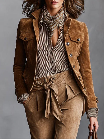 Elmont | Brown Suede Cropped Lapel Jacket