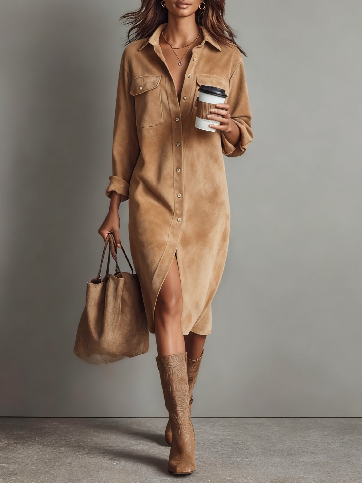 Elmont | Corduroy Midi Shirt Dress