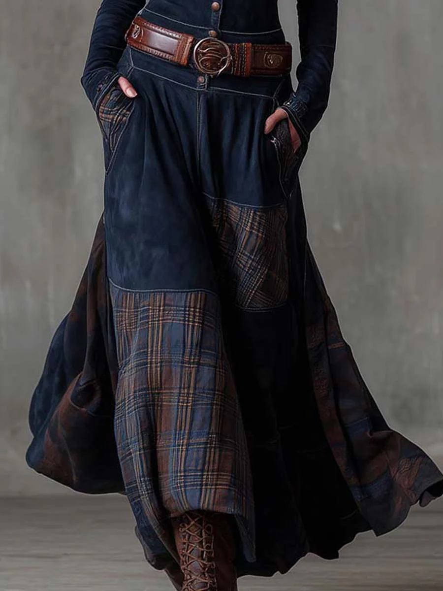 Elmont | Suede Patchwork Maxi Dress with Belt