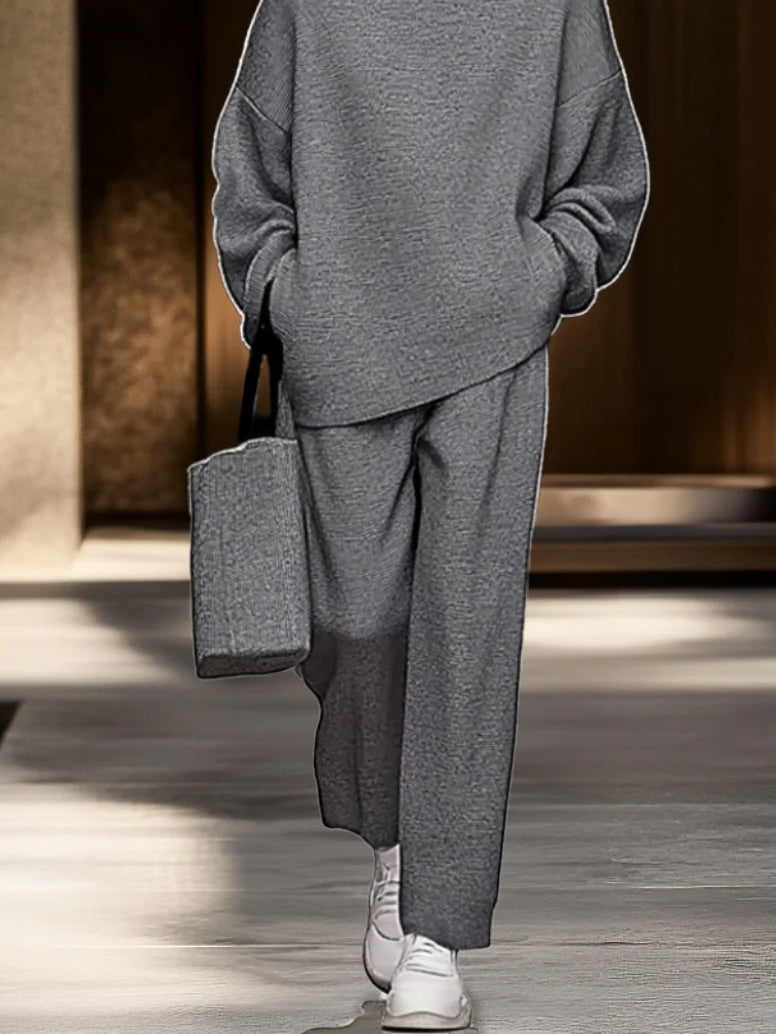 Elmont | Grey Crewneck Top and Wide-Leg Pants Set