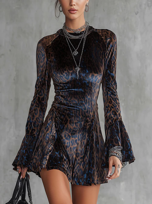 Elmont | Leopard Print Velvet Mini Dress