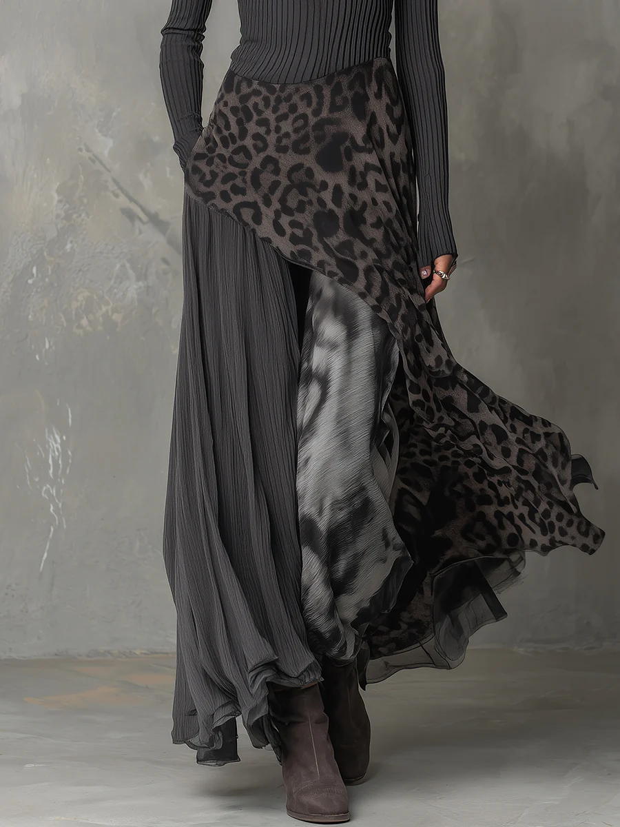 Elmont | Long Sleeve Leopard Print Maxi Dress