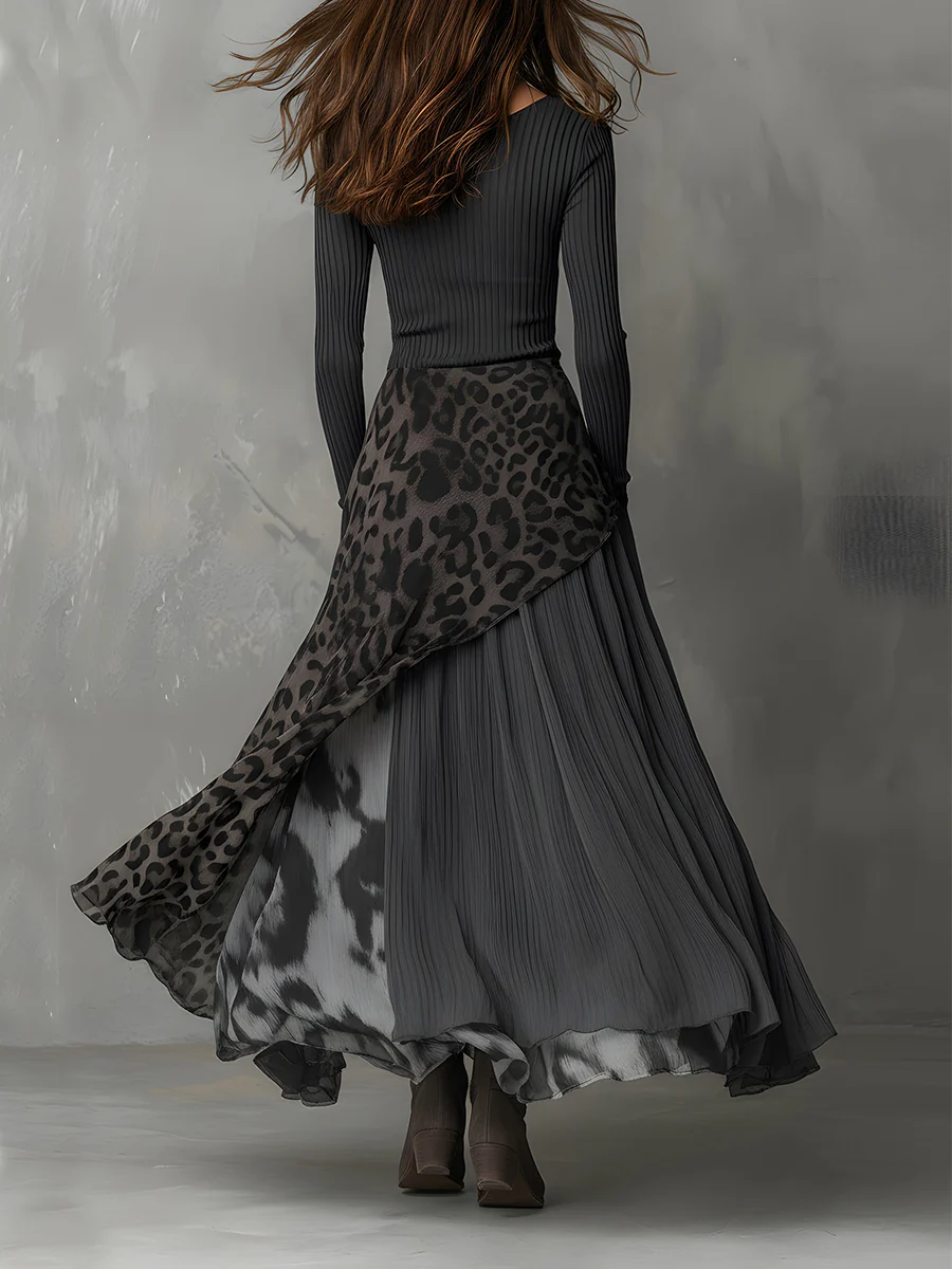Elmont | Long Sleeve Leopard Print Maxi Dress