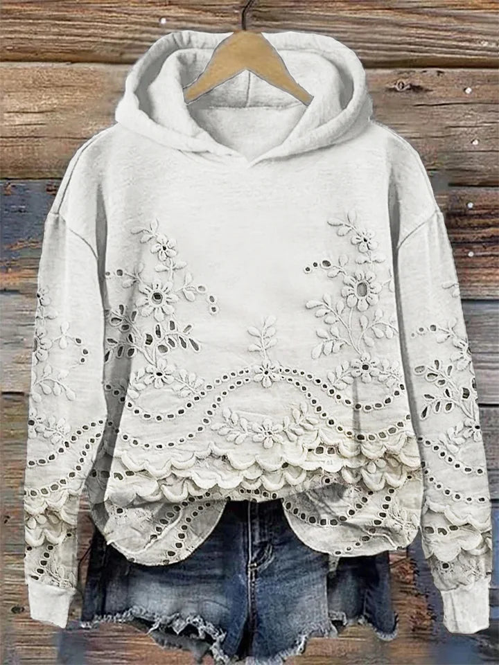 Jasmine | Pullover Hoodie with Floral Eyelet Detailing