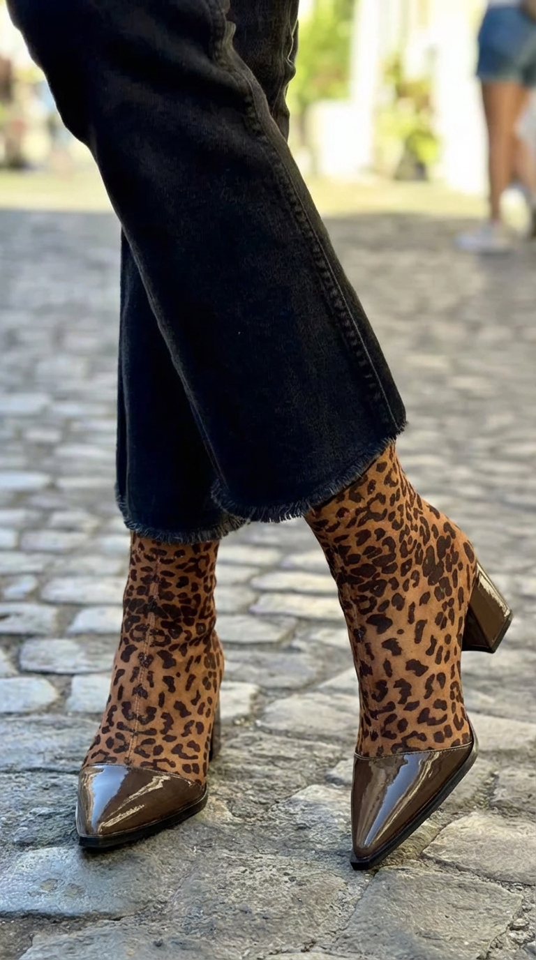 Elmont | Animal Print Ankle Boots with Shiny Toe Cap
