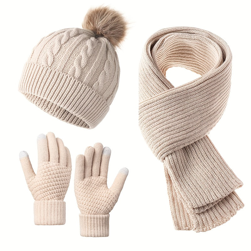 Elmont | Knit Beanie, Scarf & Touchscreen Gloves Set