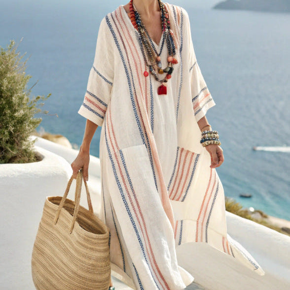 M&H | Caftan Dress with Striped Pockets