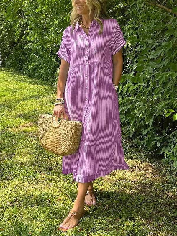 Sarah | Striped Button-Up Midi Dress