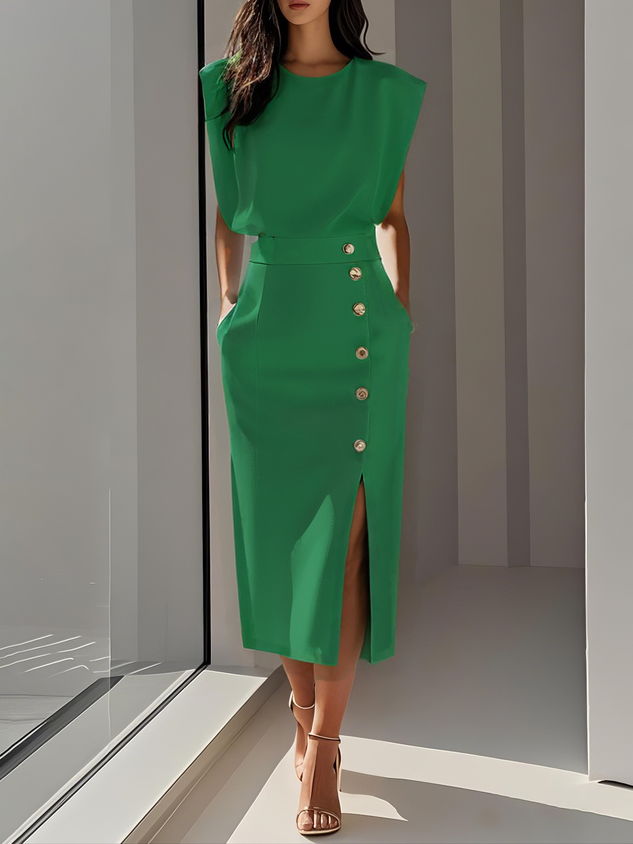 Sarah | Structured Sleeveless Midi Dress