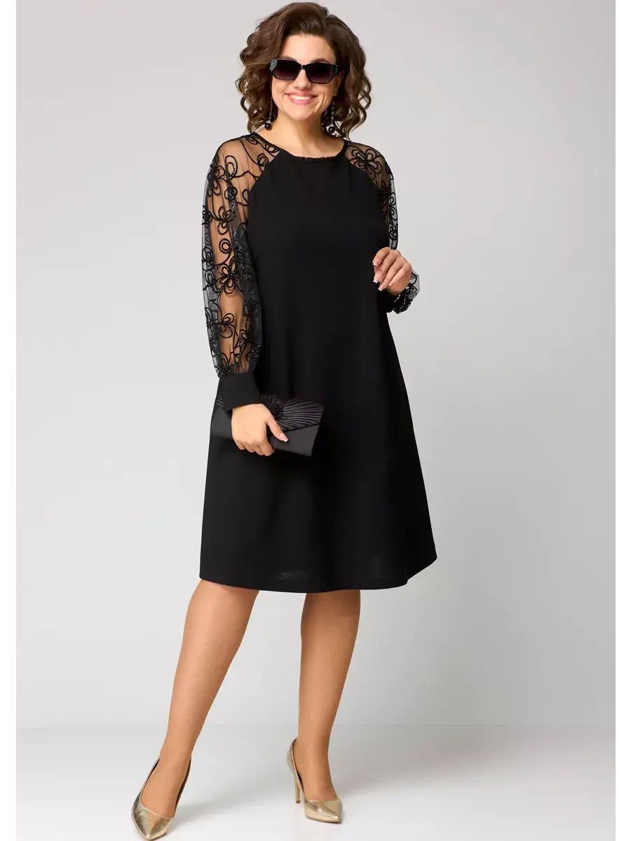 M&H | Dress with Embroidered Mesh Sleeves