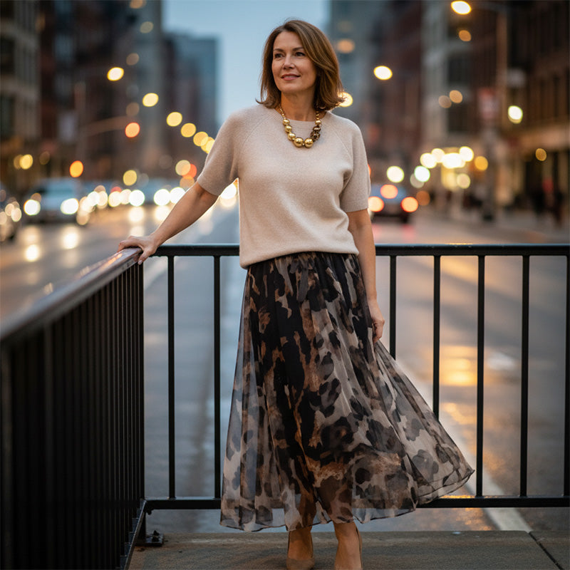 M&H | Sweater & Leopard Print Skirt Set