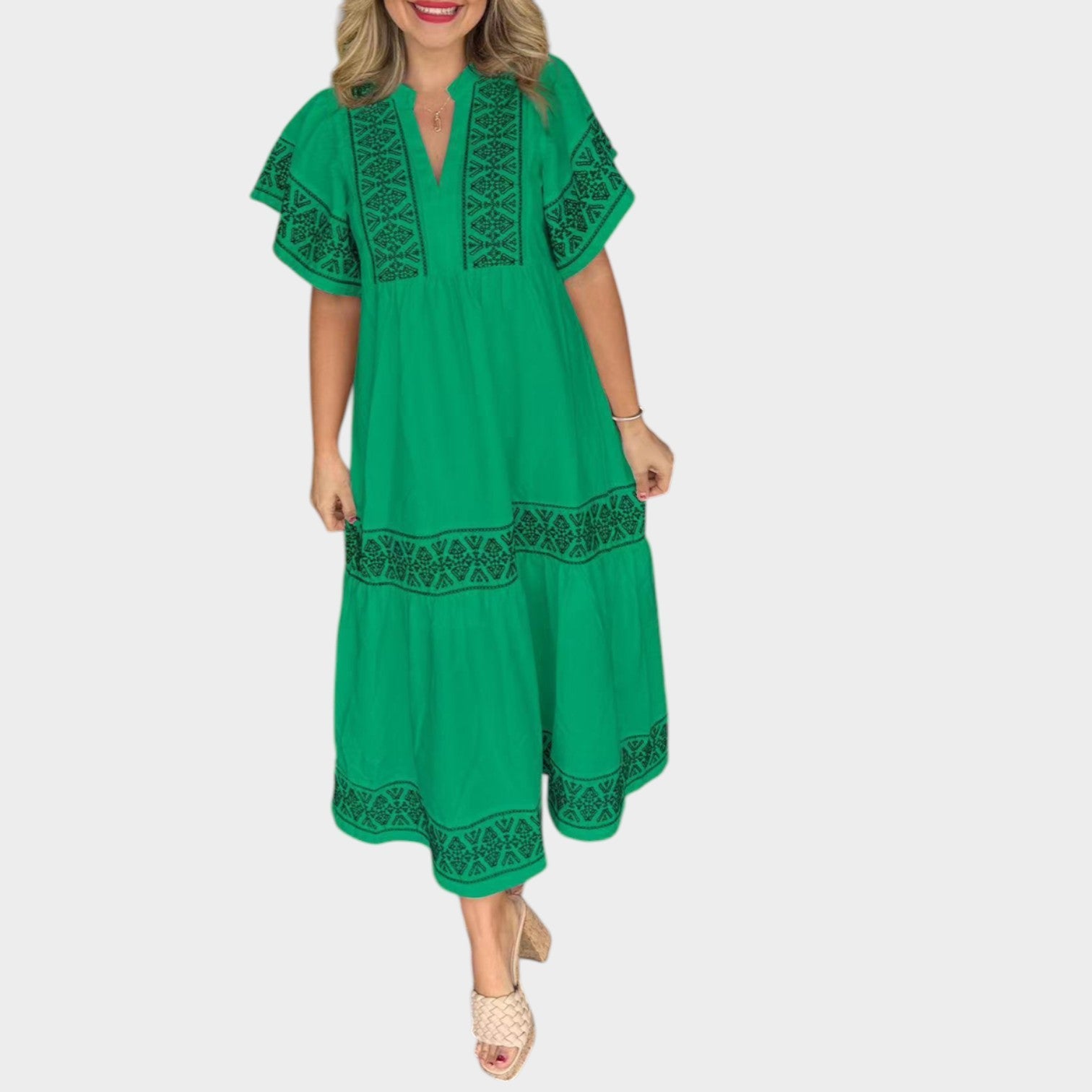 Marisol | Embroidered Tiered Midi Dress