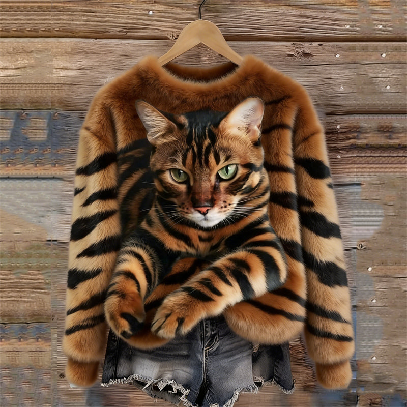 Elmont | Tiger & Tabby Cat Plush Sweatshirt