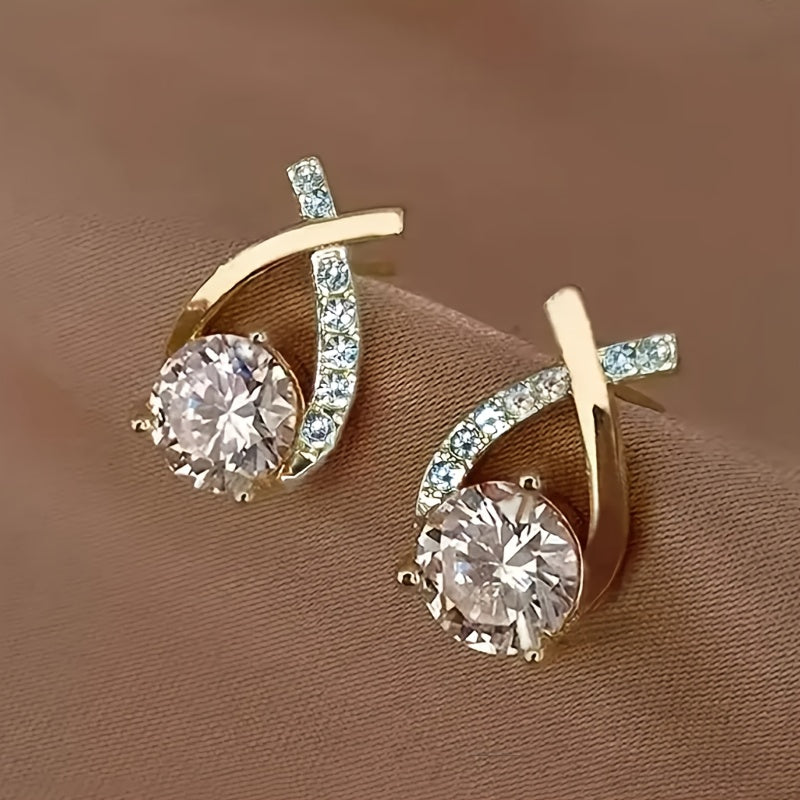Elmont | Gold Cross Zirconia Stud Earrings