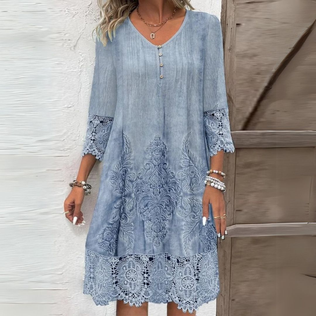 Maya | V-Neck Embroidered Midi Dress