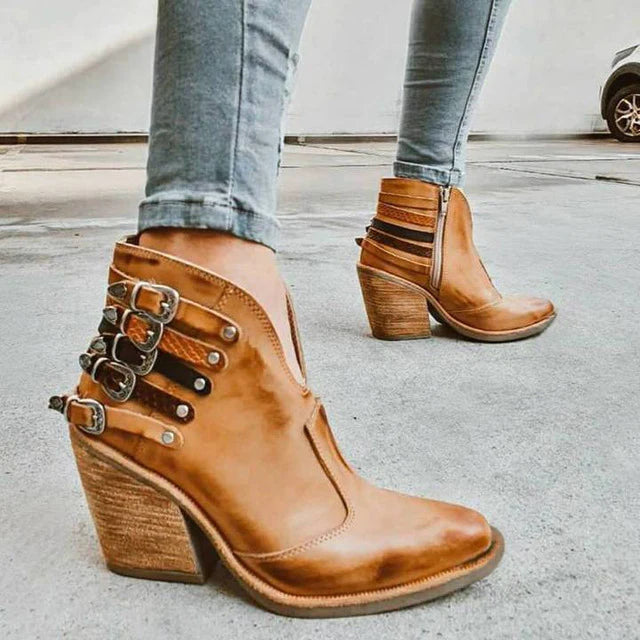 Elmont | Block Heel Ankle Boot with Triple Buckles
